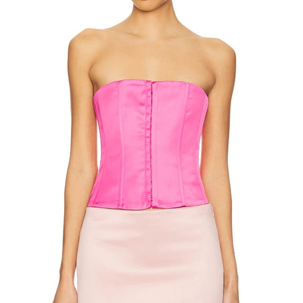 Guzio Satin Strapless Corset in True Pink